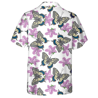 Beautiful Flying Butterflies And Purple Flower Hawaiian Shirt, Hawaiian For Gift