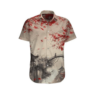 Japanese Red Aesthetic Sakura Cherry Blossom Hawaiian Shirt, Hawaiian For Gift