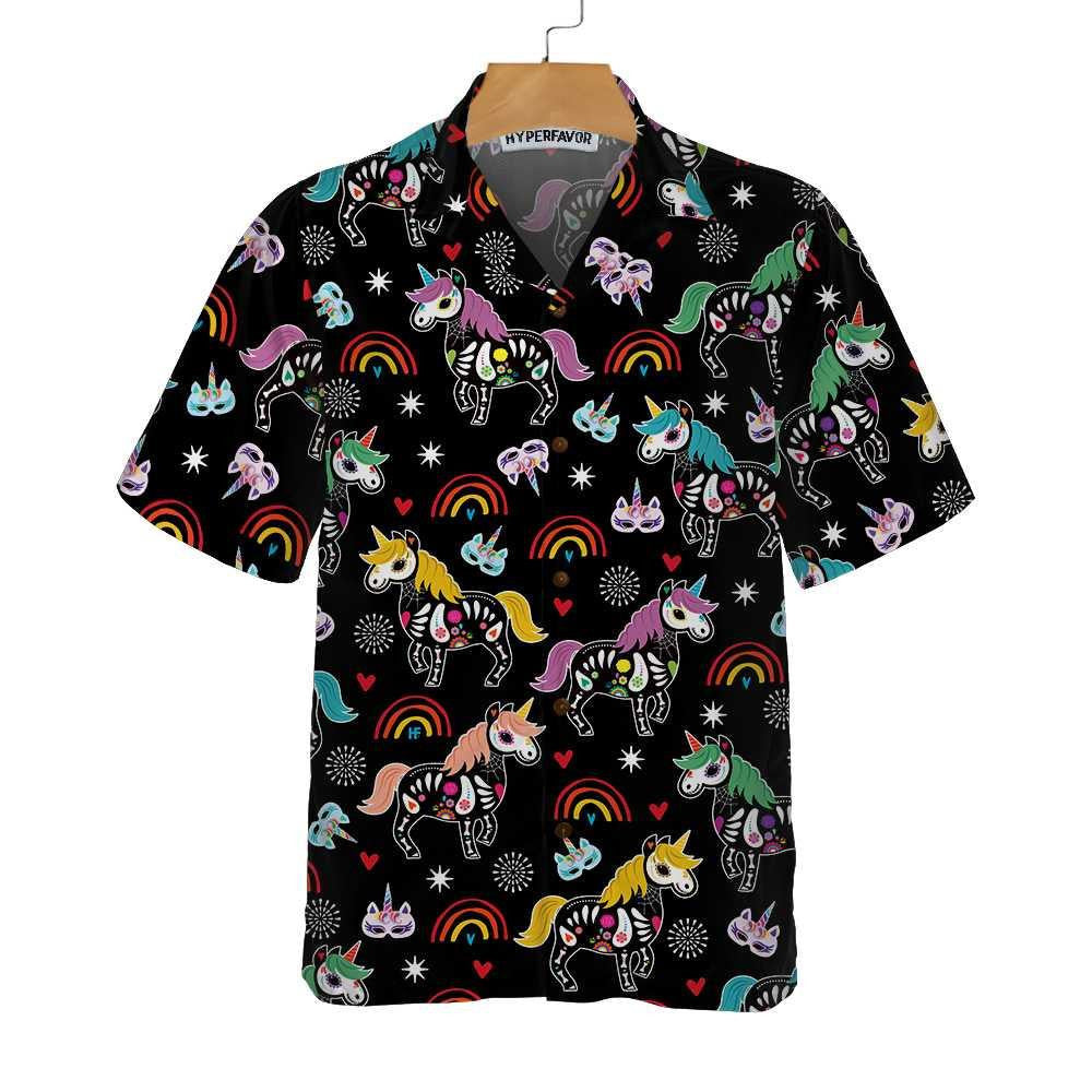 Unicorn Tops Peach Day Of The Dead Hawaiian Shirt, Hawaiian Shirt Gift, Christmas Gift