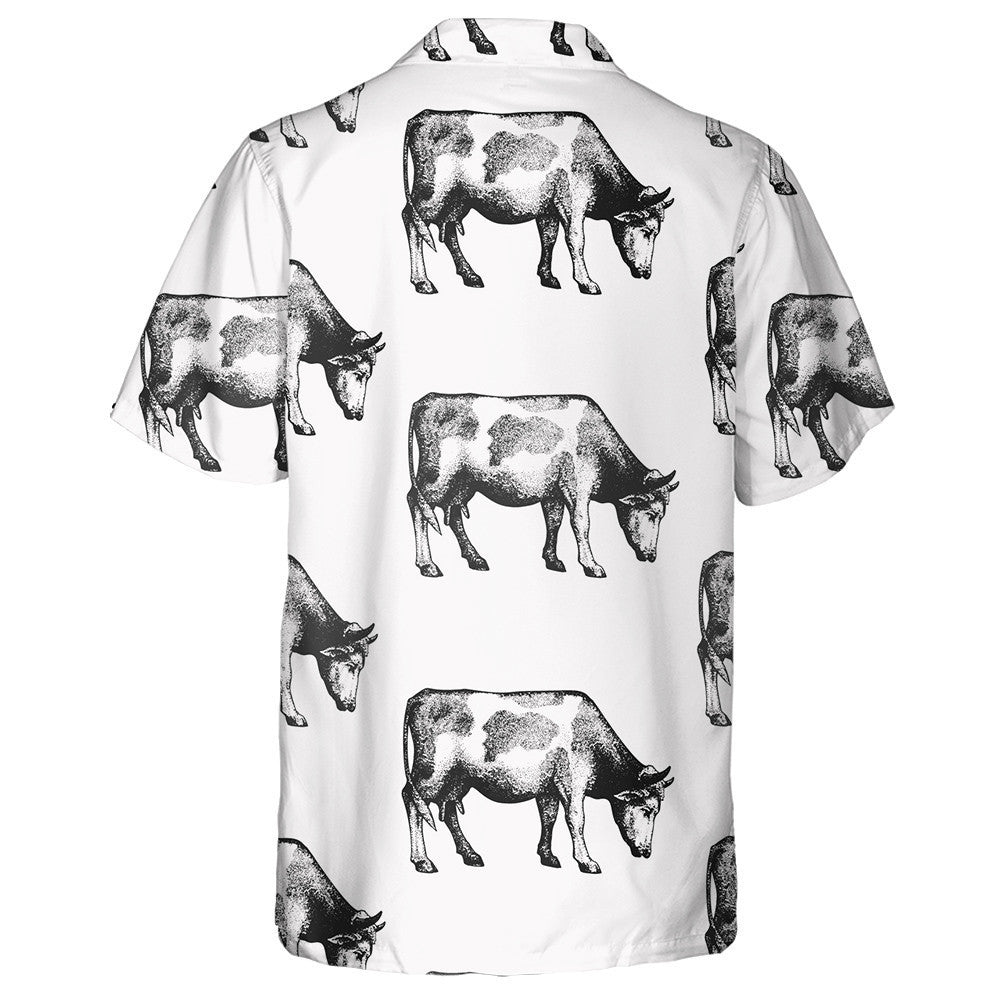 Cow Silhouette Retro Farm Animals Background Hawaiian Shirt, Hawaiian Shirt Gift, Christmas Gift
