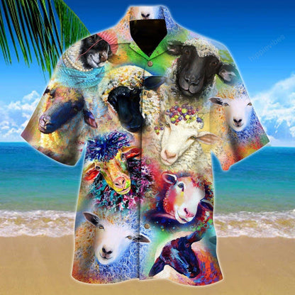 Cute Colorful Sheeps Love Sheep Hawaiian Shirt,Hawaiian Shirt Gift, Christmas Gift