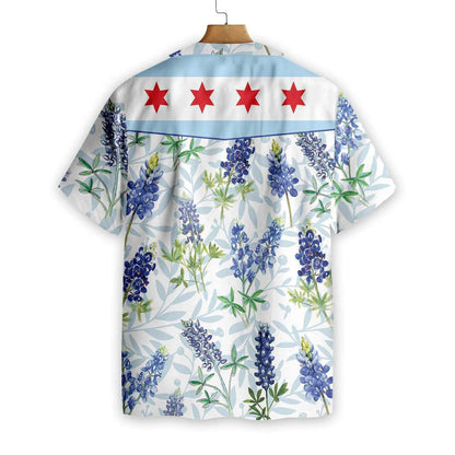 Chicago Bluebonnet Flag And Leaves Pattern Hawaiian Shirt, Hawaiian For Gift