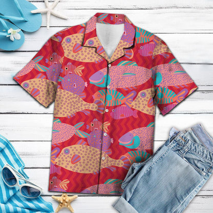 Grá Éisc ag Líníocht Ar Phatrún Dearg Tonn Léine Aloha Haváís, Bronntanas Léine Haváíais, Bronntanas Nollag