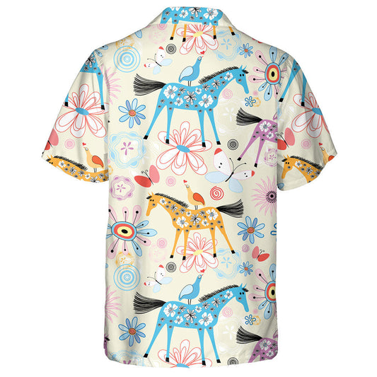 Colourful Cartoon Flower Texture With Horses Hawaiian Shirt,Hawaiian Shirt Gift, Christmas Gift
