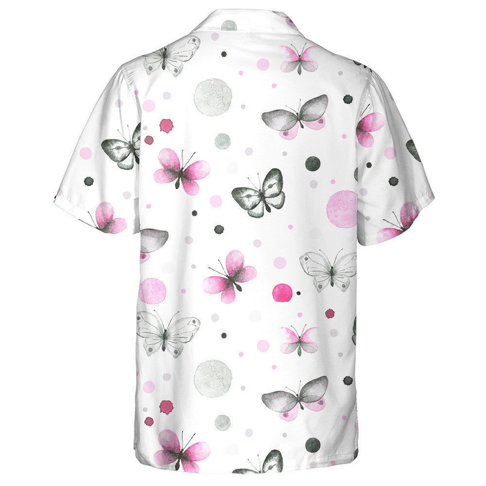 Hand Drawn With Butterflies And Circles Hawaiian Shirt, Hawaiian For Gift
