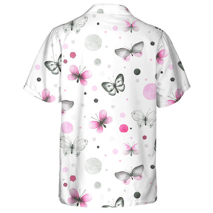 Hand Drawn With Butterflies And Circles Hawaiian Shirt, Hawaiian For Gift