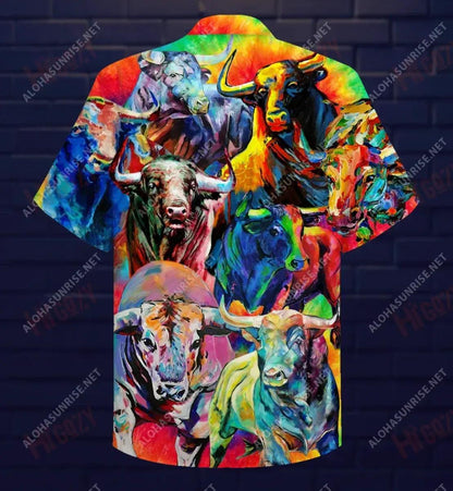 Colorful Bulls Short Sleeve Shirt Ocean Aloha Shirt Best Hawaiian Shirts Hawaiian Shirts For Women, Hwaiian For Gift