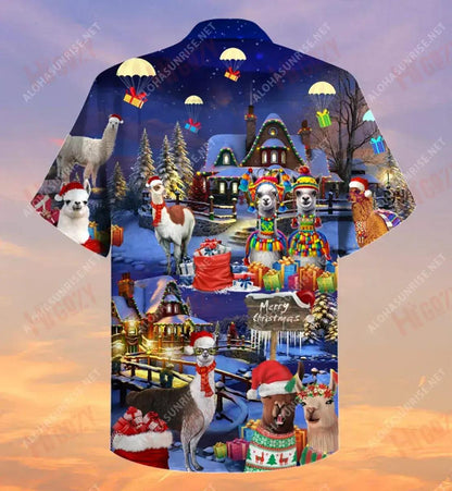 Fa La La Llama Nollaig Shona Gearr Léinte Haváís Samhradh Aloha Shirt Léinte Crazy Haváíais Patrún Léine Haváíais, Bronntanas Léine Haváís, Bronntanas Nollag