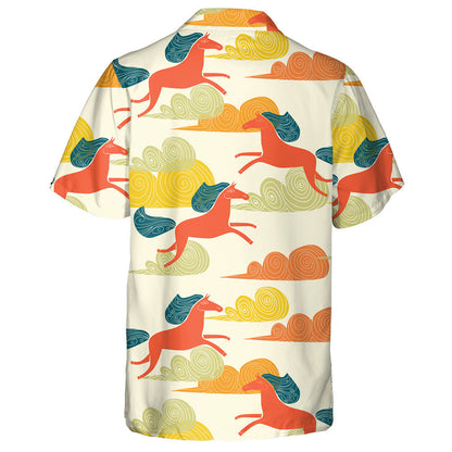 Copy of Cartoon Flying Red Horses In Clouds Hawaiian Shirt, Hawaiian For Gift