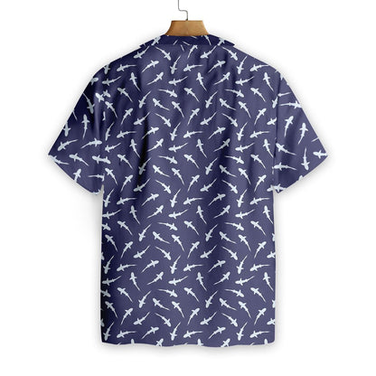 Shark Pattern On Dark Ble Background Hawaiian Shirt,Hawaiian Shirt Gift, Christmas Gift