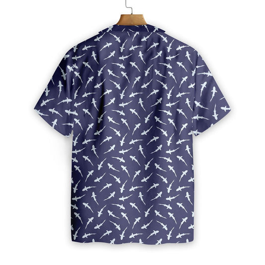 Shark Pattern On Dark Ble Background Hawaiian Shirt,Hawaiian Shirt Gift, Christmas Gift