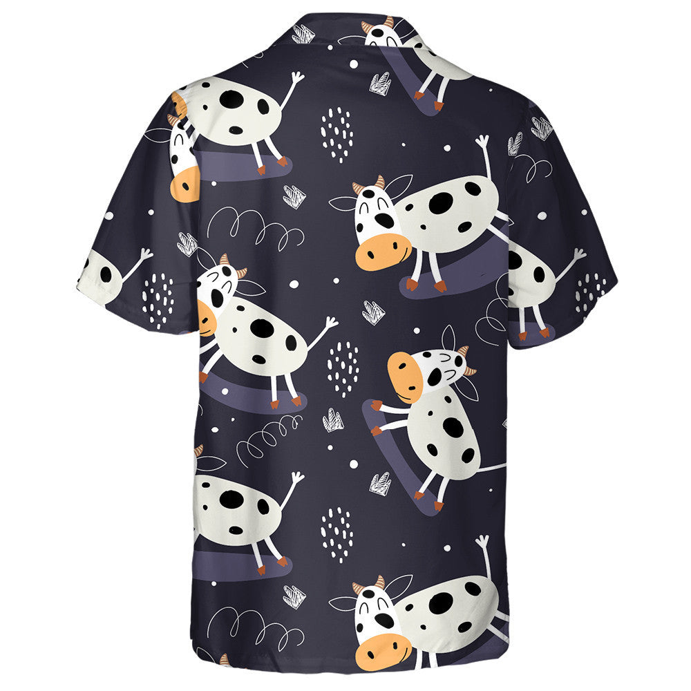 Cartoon Cows Playing Windsurfing On Dark Hawaiian Shirt, Hawaiian For Gift