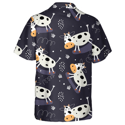 Cartoon Cows Playing Windsurfing On Dark Hawaiian Shirt, Hawaiian For Gift