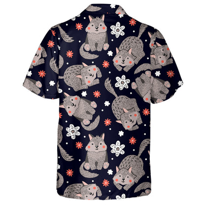 Little Wolfs And Flowers On Black Hawaiian Shirt, Hawaiian For Gift