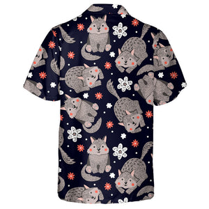 Little Wolfs And Flowers On Black Hawaiian Shirt, Hawaiian For Gift