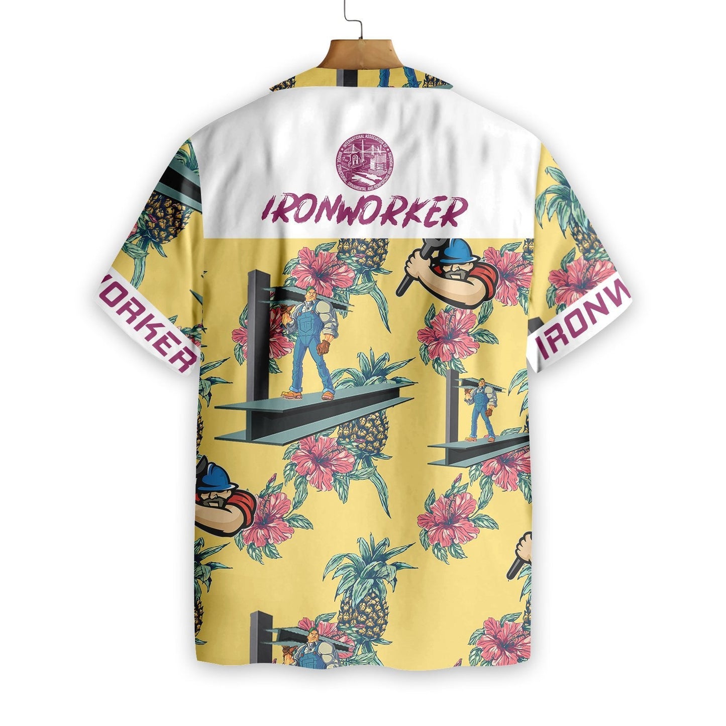 Ironworker Pineapple Seamless Pattern Yellow Background Hawaiian Shirt,Hawaiian Shirt Gift, Christmas Gift