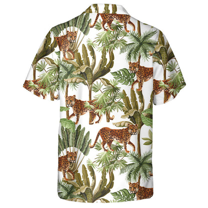 Crainn Choimhthíocha Agus Liopard Fiáin ar Chúlra Bán Léine Haváís, Bronntanas Léine Haváíais, Bronntanas Nollag