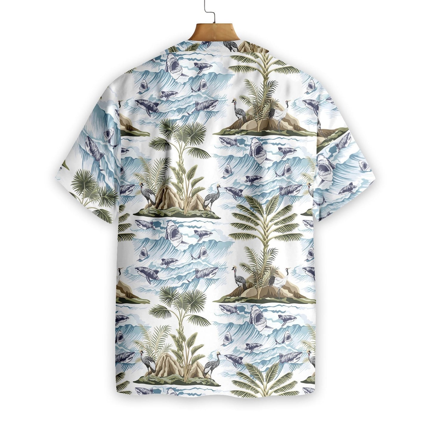 Shark With Lovely Island Pattern Hawaiian Shirt, Hawaiian Shirt Gift, Christmas Gift