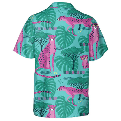 Leopards In Bright Pink And Turquoise Color Hawaiian Shirt, Hawaiian Shirt Gift, Christmas Gift