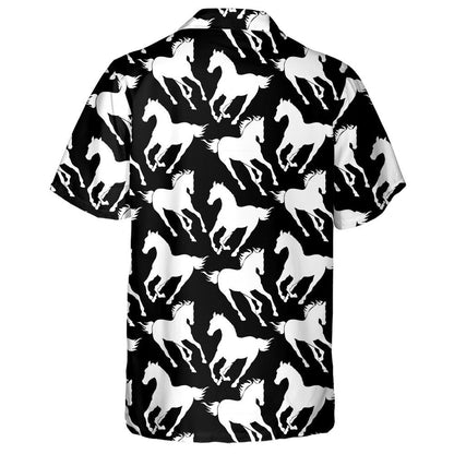 Retro Background Galloping Horse Black And White Hawaiian Shirt, Hawaiian Shirt Gift, Christmas Gift