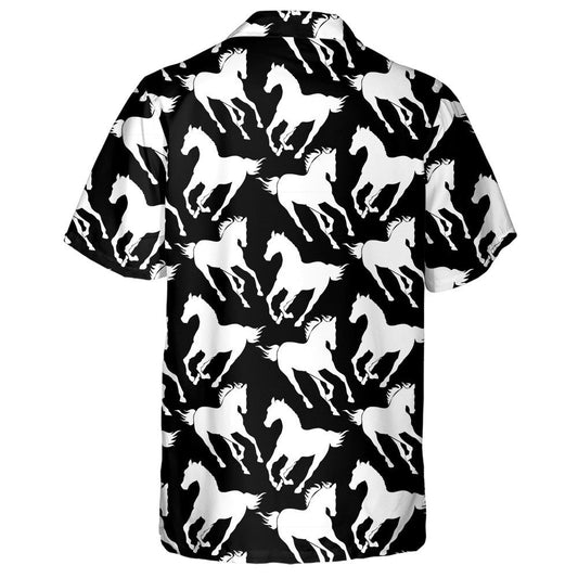 Retro Background Galloping Horse Black And White Hawaiian Shirt, Hawaiian Shirt Gift, Christmas Gift