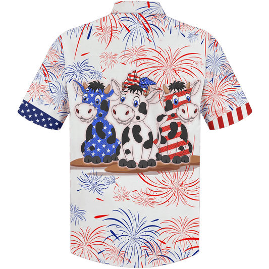 America Cow Background Design Hawaiian Shirt, Hawaiian For Gift