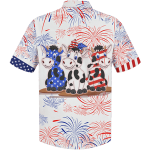 America Cow Background Design Hawaiian Shirt, Hawaiian For Gift