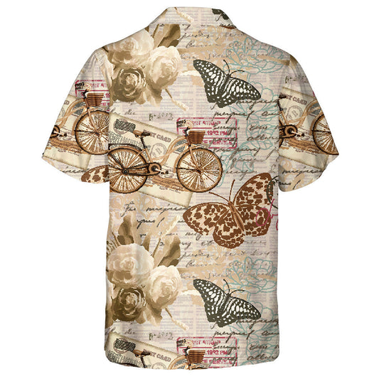 Theme Vintage With Rose Butterflies And Bicycles Hawaiian Shirt, Hawaiian Shirt Gift, Christmas Gift