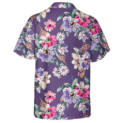 Watercolor Colorful Flowers Bouquet On Purple Background Hawaiian Shirt, Hawaiian Shirt Gift, Christmas Gift