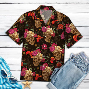 Amazing Skull With Colorful Flower Pattern Design Hawaiian Shirt, Hawaiian Shirt Gift, Christmas Gift