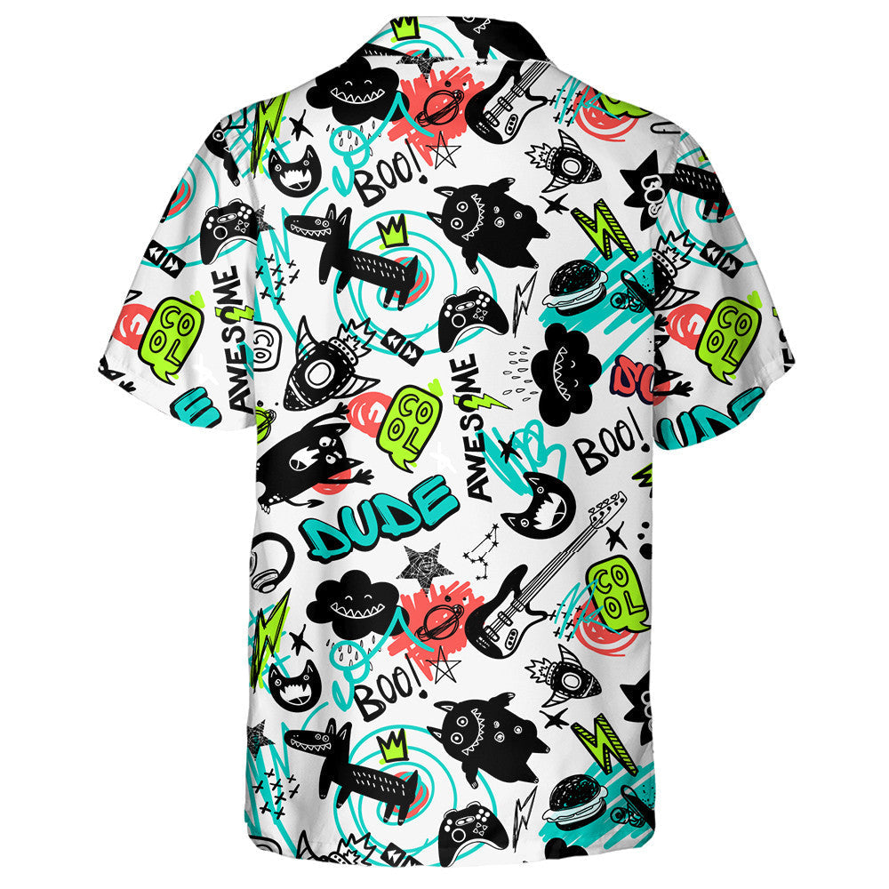 Cartoon Abstract Dog And Monsters Comics Doodle Hawaiian Shirt, Hawaiian Shirt Gift, Christmas Gift