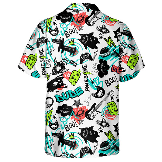 Cartoon Abstract Dog And Monsters Comics Doodle Hawaiian Shirt, Hawaiian Shirt Gift, Christmas Gift