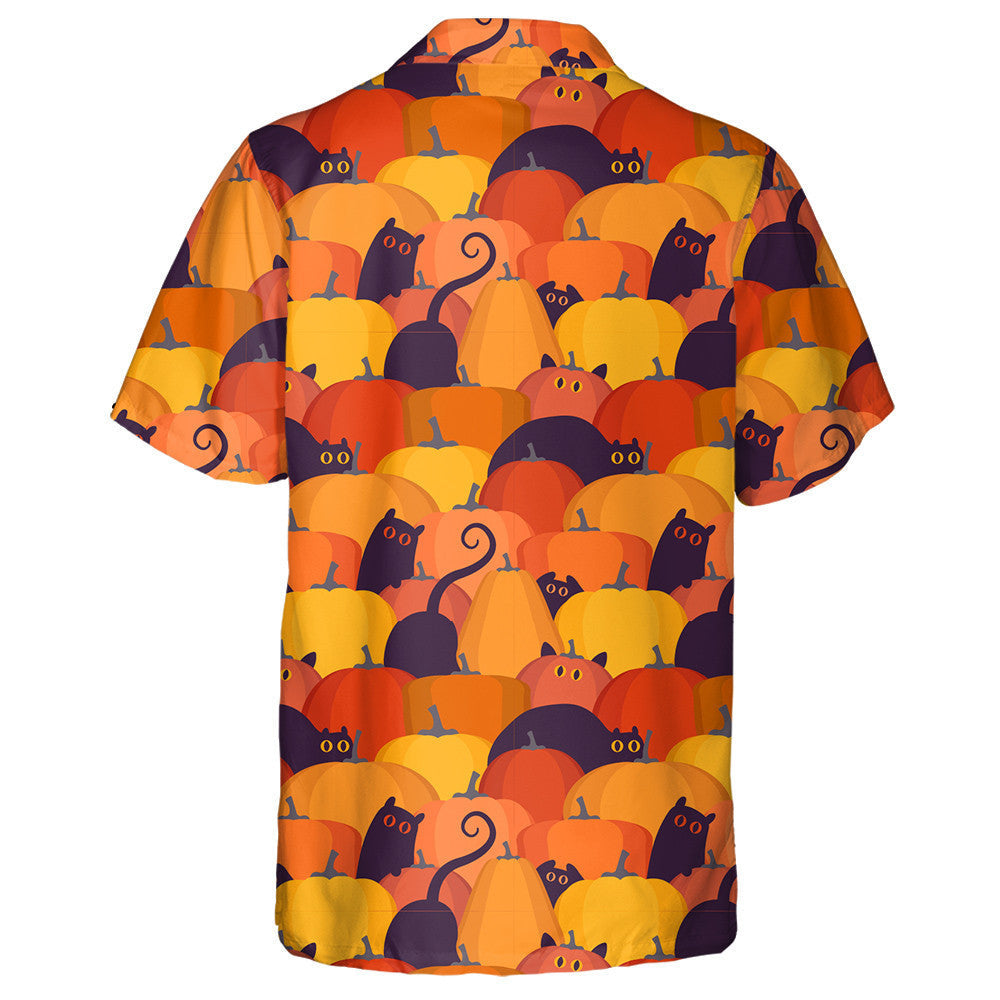 Autumn Ornament With Orange Pumpkins And Cats Hawaiian Shirt, Hawaiian Shirt Gift, Christmas Gift