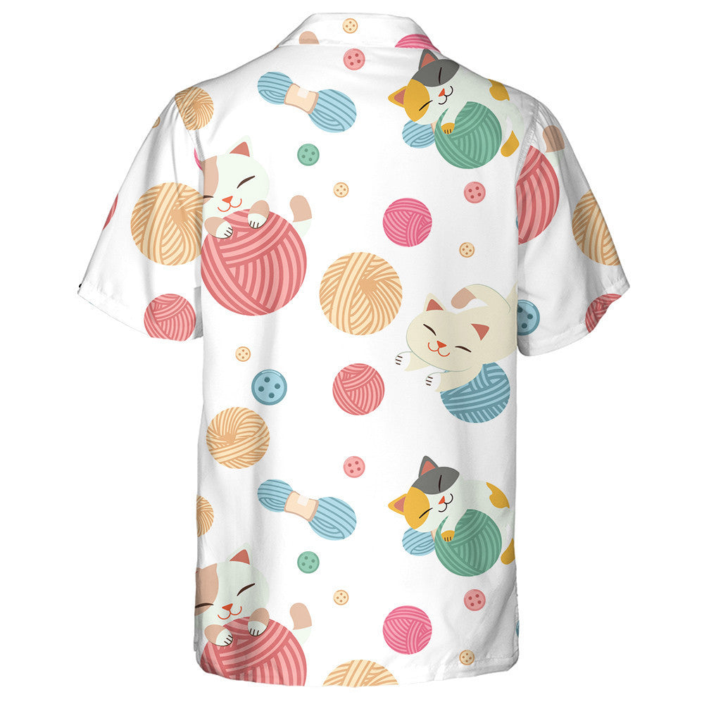Cute Cat Play With A Yarn And Button Hawaiian Shirt, Hawaiian Shirt Gift, Christmas Gift