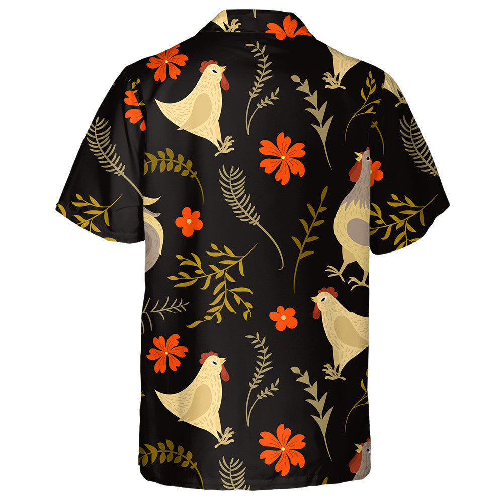 Funny Chicken And Cock With Tropical Plant Hawaiian Shirt,, Hawaiian Shirt Gift, Christmas Gift