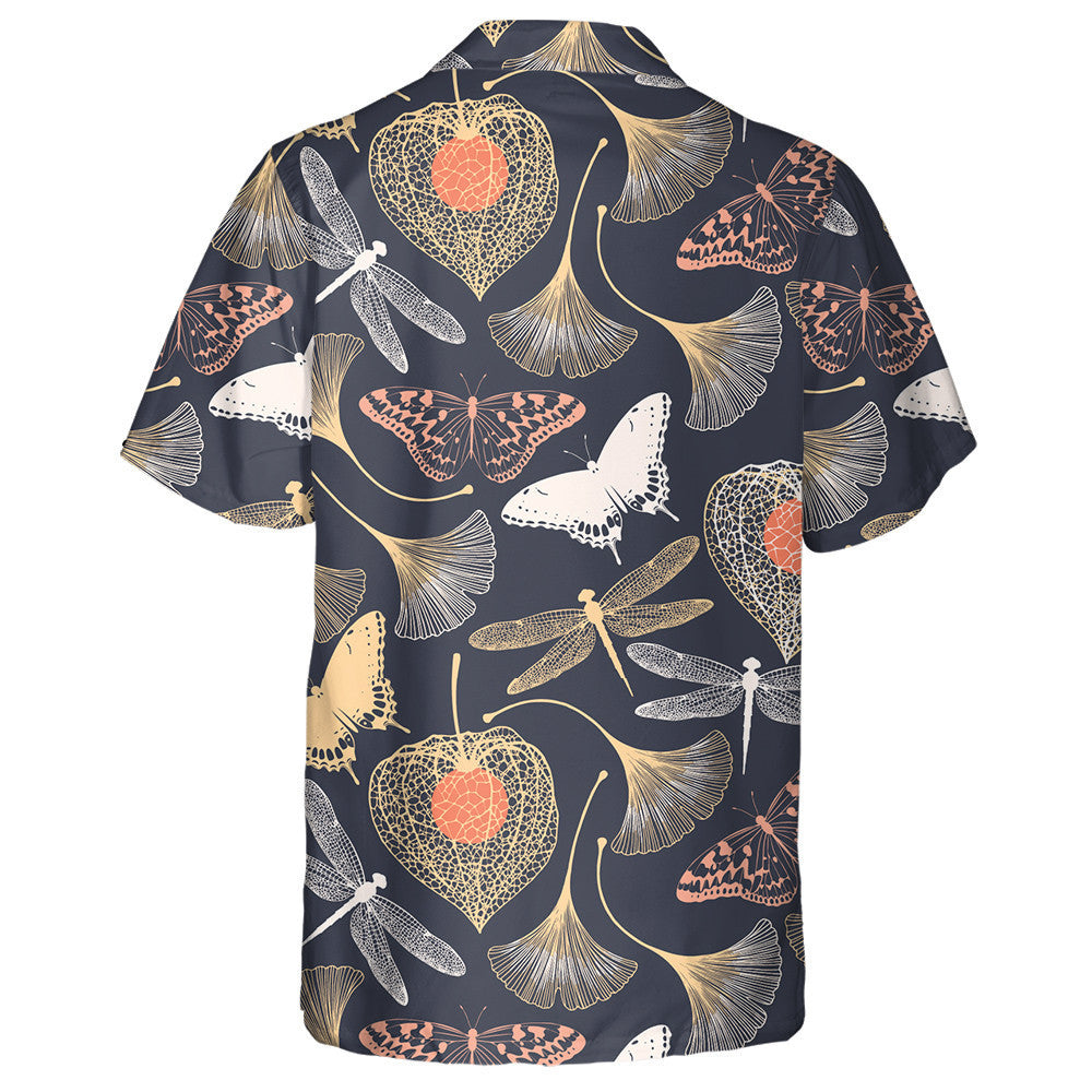 Spring Theme Abstract Butterfly With Ginkgo Leaves Hawaiian Shirt, Hawaiian Shirt Gift, Christmas Gift