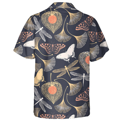 Spring Theme Abstract Butterfly With Ginkgo Leaves Hawaiian Shirt, Hawaiian Shirt Gift, Christmas Gift