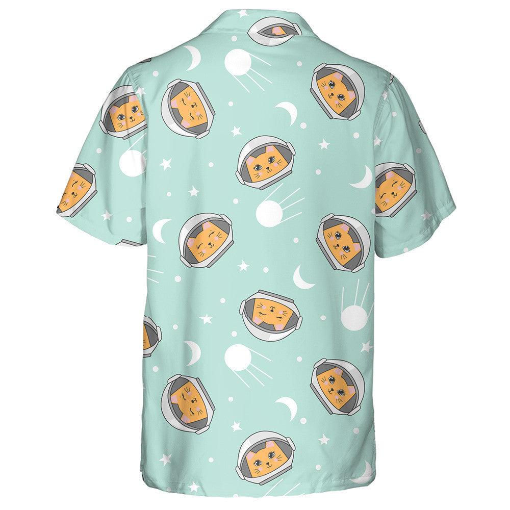 Space White Moon With Cute Cats Astronauts Hawaiian Shirt, Hawaiian Shirt Gift, Christmas Gift