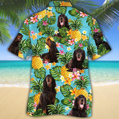 Gordon Setter Dog With Pineapples And Plumeria Hawaiian Shirt, Hawaiian Shirt Gift, Christmas Gift