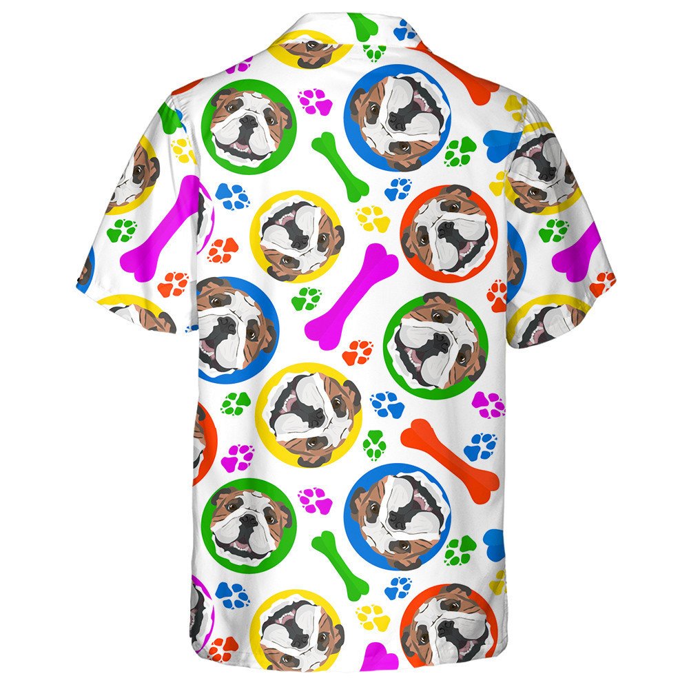 Colorful And Playful English Bulldog Circled Hawaiian Shirt, Hawaiian For Gift
