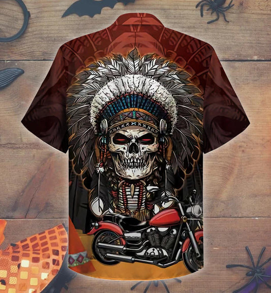 Skull Native Hawaiian Hat Cool Bike Gift For Biker Hawaiian Shirt,Hawaiian Shirt Gift, Christmas Gift