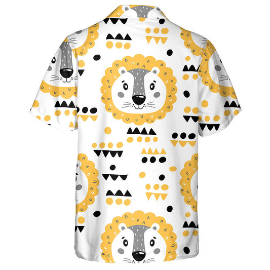 Black And Yellow Cute Lion And Shape Hawaiian Shirt, Hawaiian Shirt Gift, Christmas Gift
