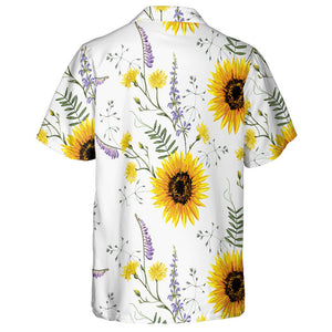 Aesthetic Violet Floral And Sunflower Pattern Hawaiian Shirt, Hawaiian For Gift