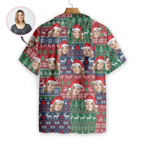 Christmas Decoration Woman With Santa Hat Custom Photo Hawaiian Shirt, Hawaiian Shirt Gift, Christmas Gift