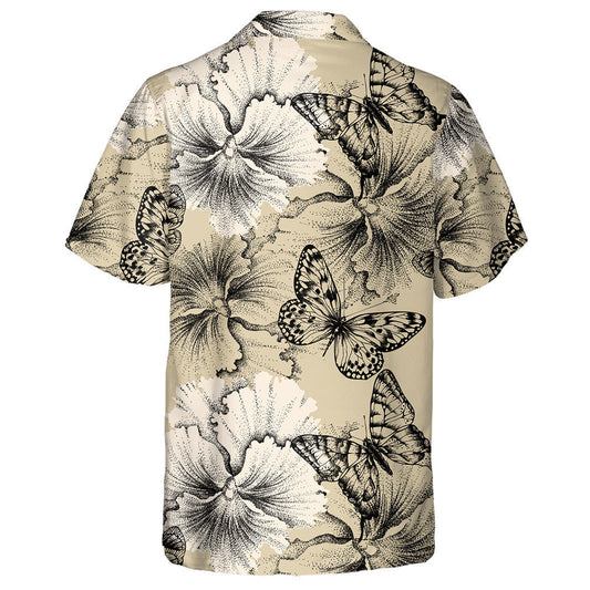 Theme Hibiscus Flower And Black Butterflies Hawaiian Shirt,Hawaiian Shirt Gift, Christmas Gift