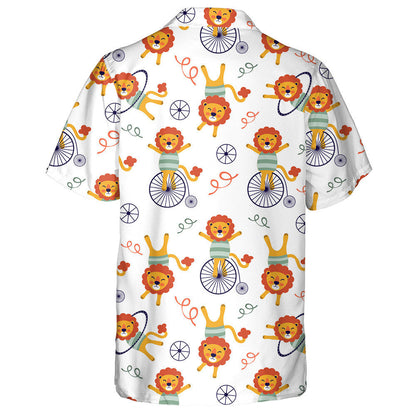 happy Circus Lions On White Background Hawaiian Shirt, Hawaiian For Gift