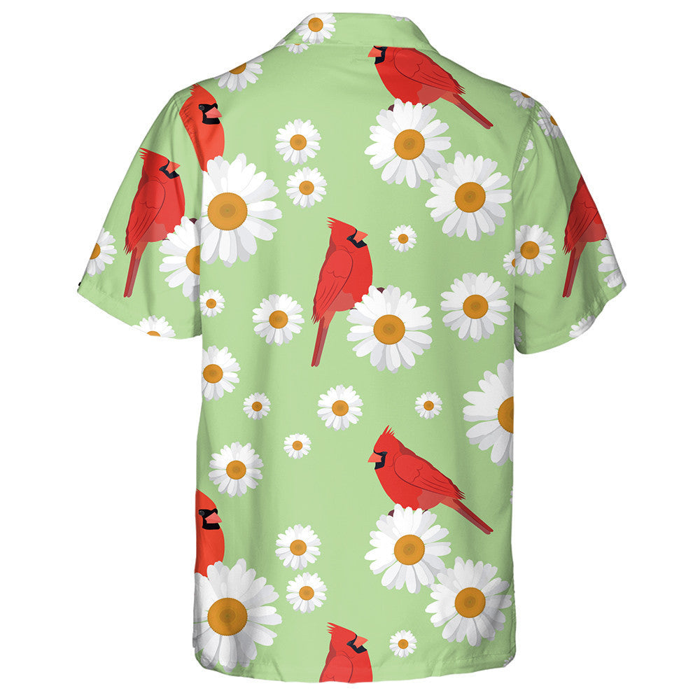 Hand Drawn Red Cardinal Bird And Daisies Hawaiian Shirt, Hawaiian Shirt Gift, Christmas Gift