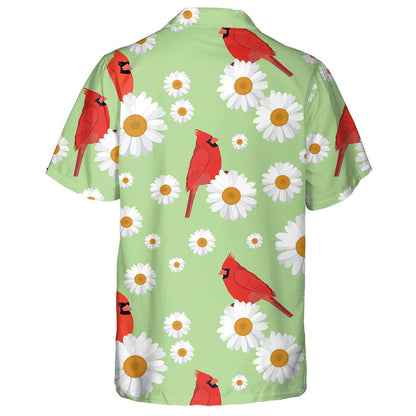 Hand Drawn Red Cardinal Bird And Daisies Hawaiian Shirt, Hawaiian Shirt Gift, Christmas Gift