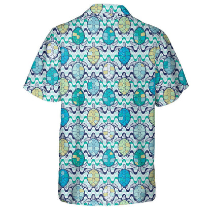 Sea Turtle With Geometric On Wave Hawaiian Shirt,Hawaiian Shirt Gift, Christmas Gift