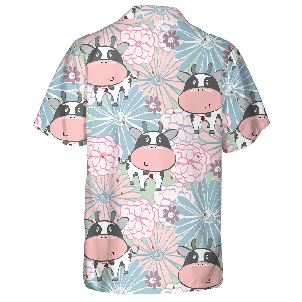 Cartoon Cow And Flower In Light Colors Hawaiian Shirt, Hawaiian Shirt Gift, Christmas Gift